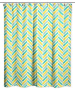 Yellow Blue Herringbone 71x74 Shower Curtain