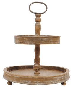 15"x18.5" Decorative Wood 2-Tier Tray, Brown
