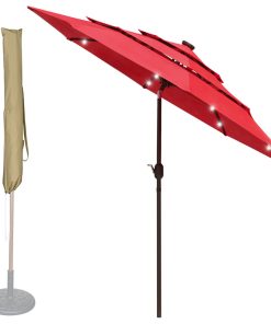 Yescom 9 Ft 3 Tier Patio Umbrella with Protective Cover Solar LED Crank & Tilt