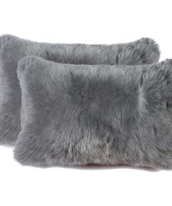 100% Sheepskin New Zealand Pillows, Set of 2, Gray, 12"x20"