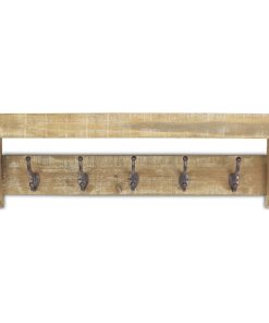 Wood Hanging Storage With Shelf Space And 5 Cast Iron Hooks