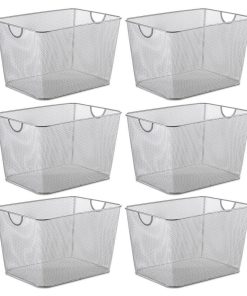 YBM Home Wire Mesh Open Bin Basket Silver 14"x10"x8.8", 6-Pack
