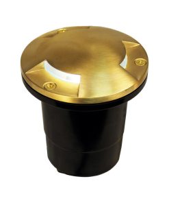 12V Composite Ground Well Light With 3-Directional Mushroom Cover, Raw Brass