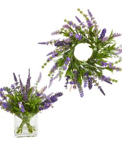 12" Lavender Arrangement and 14" Lavender Wreath, 2-Piece Set