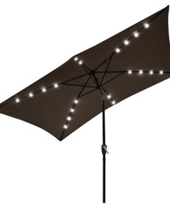 10x6.5 ' 20 Leds 6 Ribs Patio Solar Led Umbrella Tilt, Chocolate