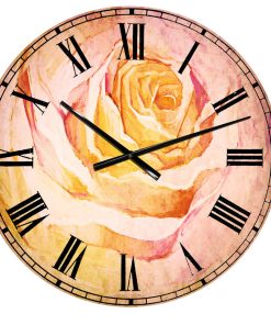 White Rose Hand Painted Petal Floral Round Metal Wall Clock, 23x23