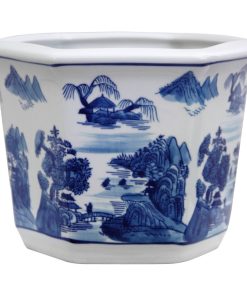 10" Landscape Blue and White Porcelain Flower Pot