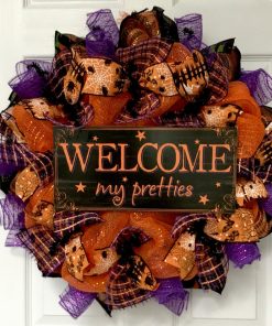 Welcome My Pretties Halloween Deco Mesh Handmade Wreath