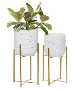 White Metal Glam Speckled Planter Set of 2 22", 19"H