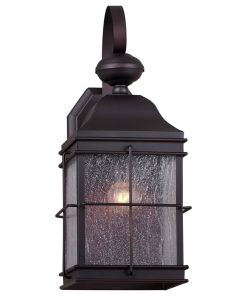 1 Light Outdoor Wall Lantern, Antique Bronze, Clear Seeded Glass Panels