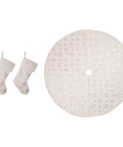 White Plush With Snowflake Christmas Decoration(Stocking and Tree Skirt,Set of 3