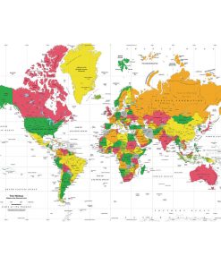 White Oceans World Political Map Wall Mural, Peel and Stick, 1-Panel, 53"x36"