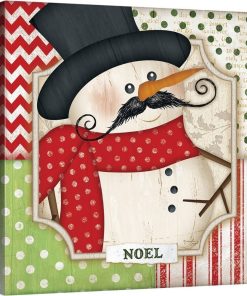 "Mustache Snowman - Noel" Wrapped Canvas Art Print, 12"x12"x1.5"