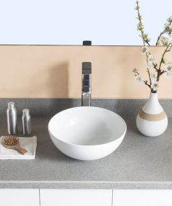 White Round Bowl Bathroom Vessel Modern Above Counter Porcelain Ceramic Sink