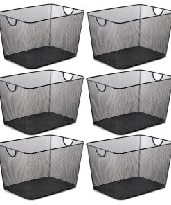 YBM Home Wire Mesh Open Bin Basket Black 14"x10"x8.8", 6-Pack