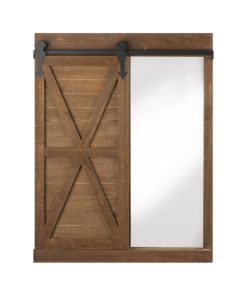 Zingz & Thingz Chalkboard and Decorative Mirror with Barn Door in Brown