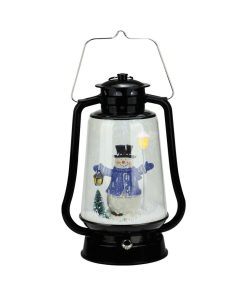 13.5" Black Lighted Musical Snowman Snowing Christmas Table Top Lantern