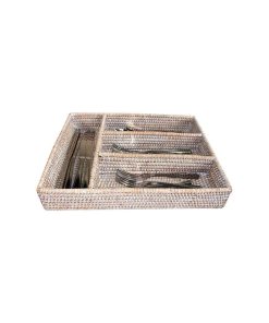 White Rattan Tray Flatware Compartment
