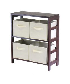 Winsome Leo 2-Section Wide Storage Shelf with 4 Foldable Beige Fabric Baskets