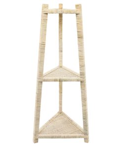 Wood/Rattan 37" Corner Triangle Shelf, White