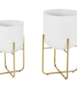 White Metal Contemporary Planter Set of 2 16", 13"H