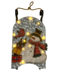 17" LED Lighted Wooden Sleigh With Snowman and Cardinal Christmas Decoration