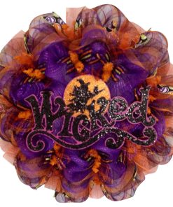 Wicked Halloween Wreath With Witch Flying By Full Moon Handmade Deco Mesh