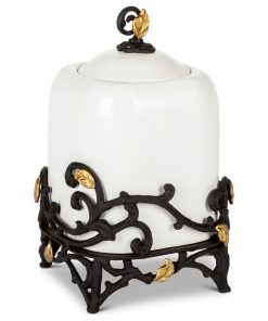 12" Tall Gold Leaf Ceramic Canister with White Stoneware and Espresso Brown