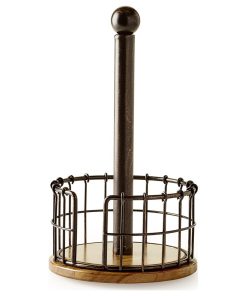 Wire And Acacia Wood Paper Towel Holder in Antique Black