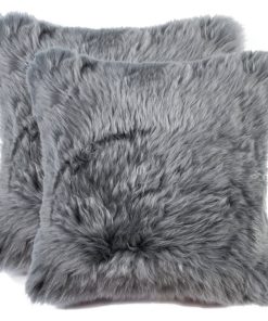 100% Sheepskin New Zealand Pillows, Set of 2, Gray, 18"x18"