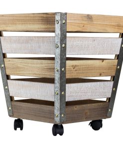 Wood and Metal Storage Crate With Wheels, Large