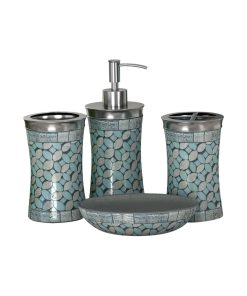 nu steel Sea Foam Soap Dish Tumbler and Lotion Pump, Set of 4