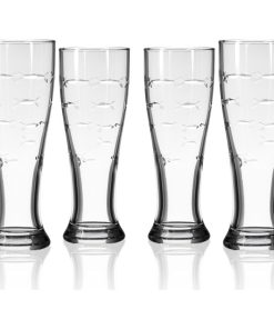 School of Fish Beer Pilsner Glass 16 Ounce, Set of 4 Glasses