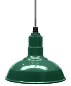 12" Standard Steel Warehouse Style Pendant Light, Green, Black Cord