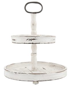 15"x18.5" Decorative Wood 2-Tier Tray, Cream
