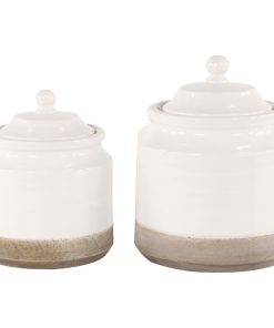 White Ceramic Vintage Decorative Jars Set of 2 10", 8"H