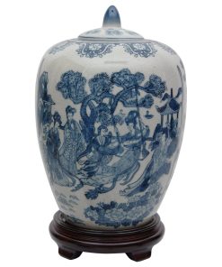 11" Ladies Blue and White Porcelain Vase Jar