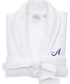 100% Turkish Cotton Waffle Terry White Robe, Small/Medium, Linum Font, A