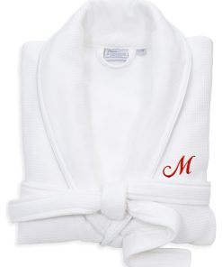 100% Turkish Cotton Waffle Terry White Robe, Small/Medium, Linum Font, M