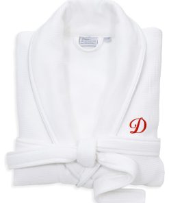 100% Turkish Cotton Waffle Terry White Robe, Small/Medium, Linum Font, D