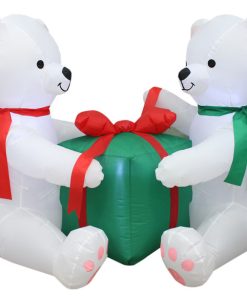 White Polar Bears Hug Gift Box Yard Decoration,5.5'