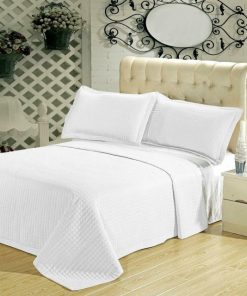 Wrinkle-Free Checkered Quilted Coverlet Set, White, Full/Queen