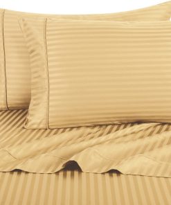 1500 Thread Count Egyptian Cotton Stripe Bed Sheet Set, King, Gold