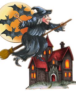 Witch, House, Bats Wooden Door Hanger