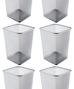 Ybm Home Steel Silver Mesh Square Open Top Waste Basket Wire Bin 5 Gallon, 6-Pac
