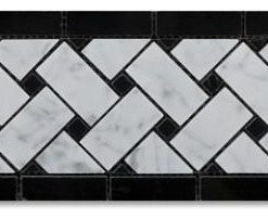 White Basketweave Border Listello, Black, Honed 1X2, From Italy