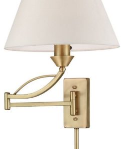 1-Light Swingarm Wall Lamp In Aged Bronze Off-White Shade Made Of Metal - Art