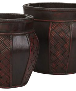 Wood and Weave Panel Decorative Planters, Set of 2