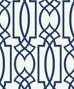 York Wallcoverings CM2383 Watercolors Lattice Wallpaper, White/Navy