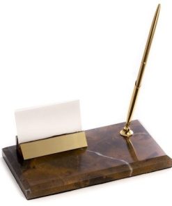 "Tiger Eye" Marble With Gold Business Card Holder and Pen